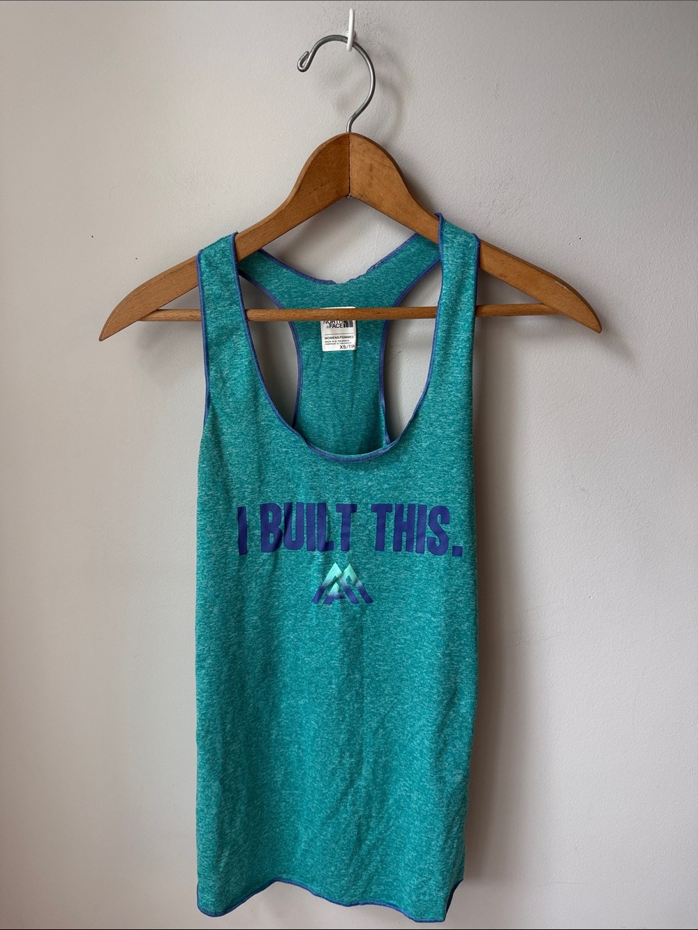 The North Face Teal Racerback Tank “I Built This” Graphic Athletic Workout
